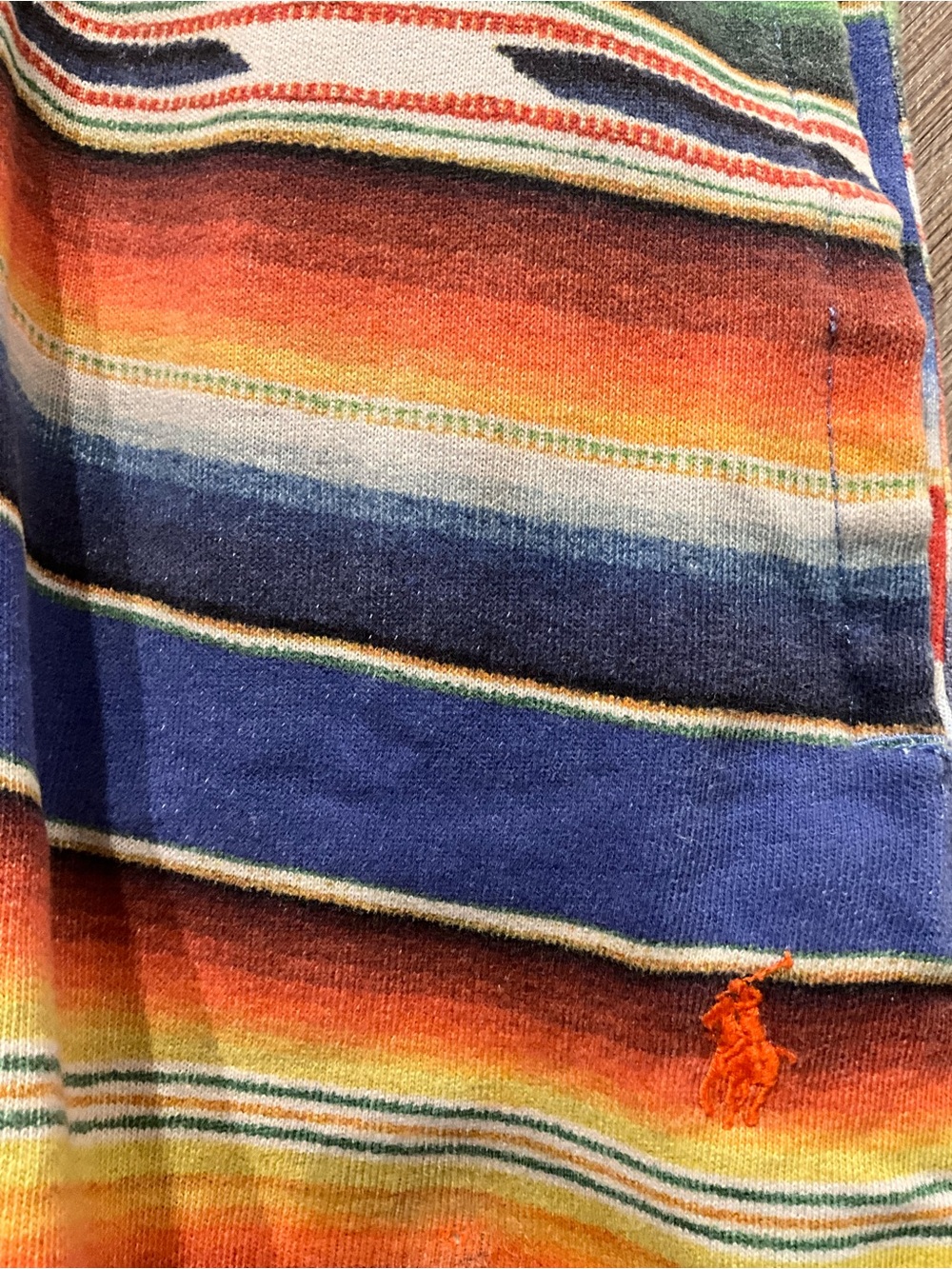 Ralph Lauren Blue, Green & Orange Striped Swim Trunks - Picture 2 of 5